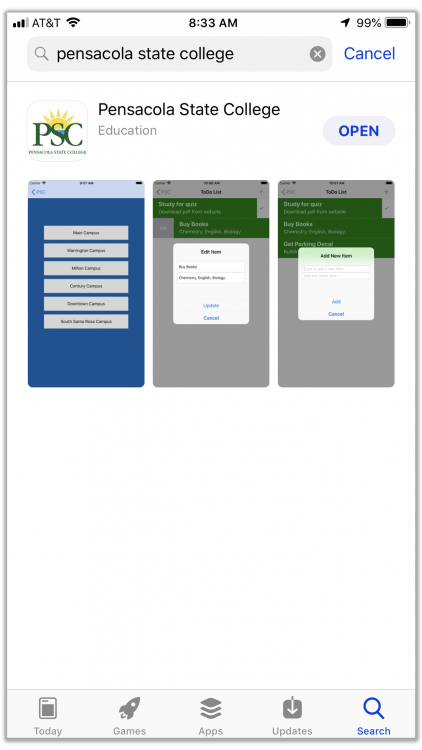 decorative image of AppStoreScreenshotds , Pensacola State College Mobile App 2019-08-28 09:23:56