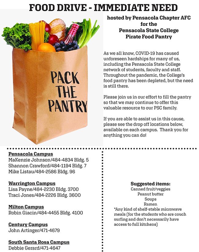 decorative image of AFCFoodDrive , AFC hosts food drive for Pensacola State Food Pantry 2020-05-27 13:24:19