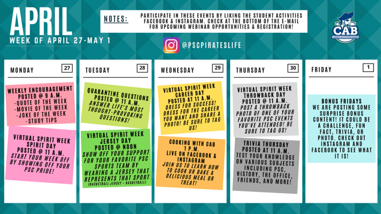 decorative image of studentactivitiescalendar , Virtual trips, online fun-and-games help keep PSC students in touch during shutdown 2020-04-24 13:35:16