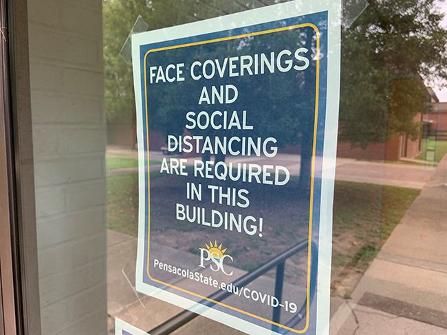 decorative image of safetysign , Pensacola State College Covid-19 Response Plan stresses distancing, masks, cleanliness and safety 2020-07-02 14:04:55