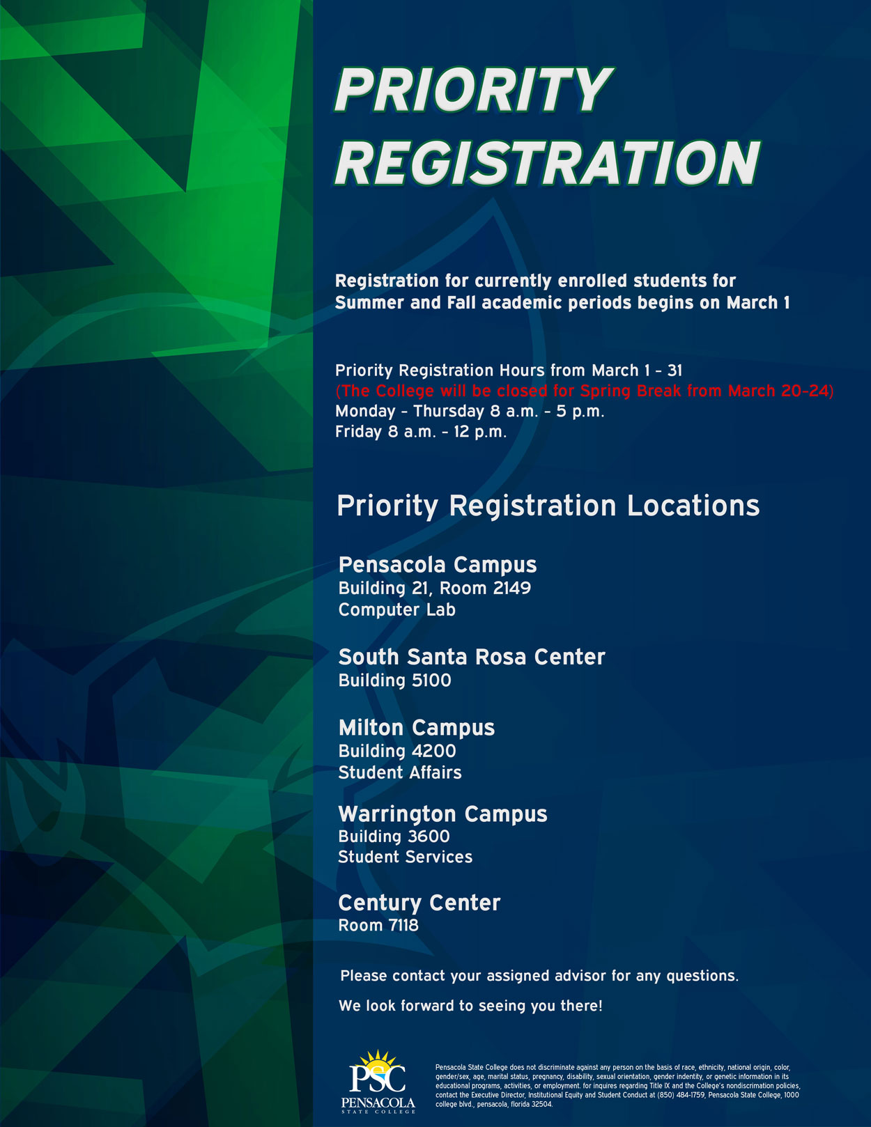 Pensacola State College Priority Registration
