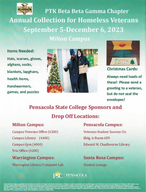 decorative image of Homeless , PTK Beta Beta Gamma Chapter Annual Collection for Homeless Veterans 2023-10-04 08:31:06