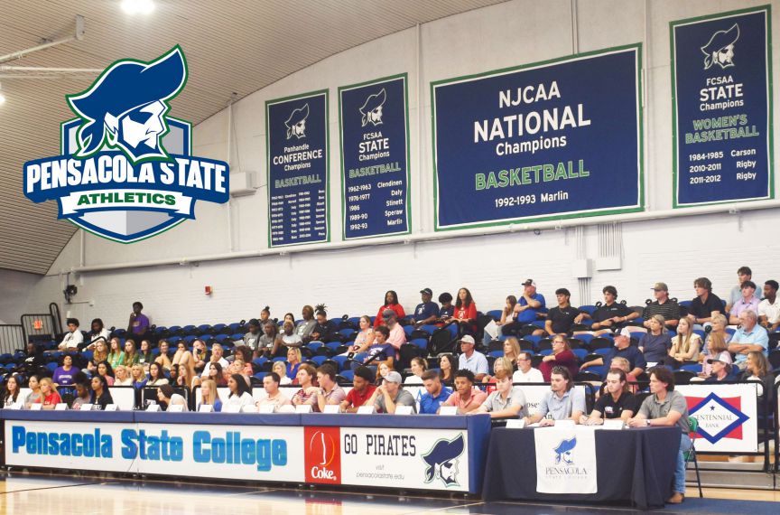 AD Lewallyn speaks to crowd decorative image of AD-Lewallyn-speaks-to-crowd-scaled , 24 Pensacola State student-athletes commit to universities, colleges 2024-05-01 10:26:02